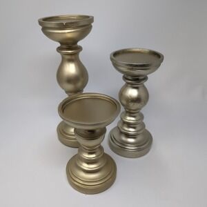 Valerie Parr Hill Set of 3 Wood Pedestal Candle Holders‎ Gold Tone Decorative